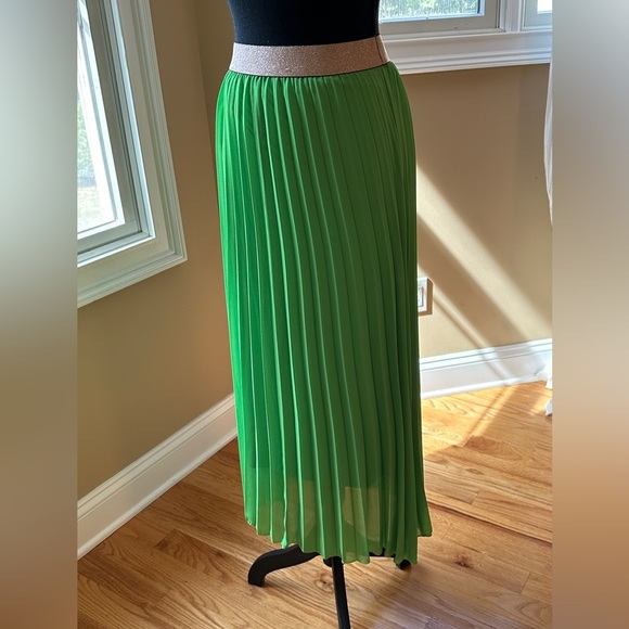 Made in Italy Green pleated skirt with gold elastic waist. One size. New w/tags - Picture 9 of 12